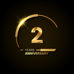 2 Years Anniversary Celebration Logotype. Golden Elegant Vector Illustration with Half Circle, Isolated on Black Background can be use for Celebration, Invitation, and Greeting card