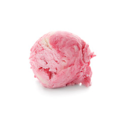 Strawberry ice cream ball on white background
