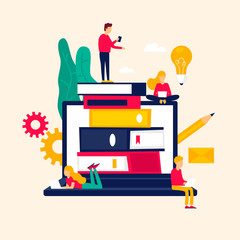 Online training, education, courses. Flat style vector illustration.