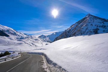 Cerler snow road snow Huesca Pyrenees Spain