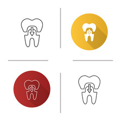 Dental crown with down arrow icon