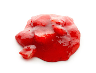 Tasty strawberry jam on white background
