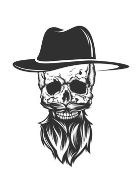 skull with hat beard and mustache