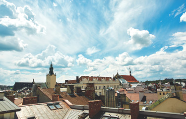 Fototapeta premium A view from rooftop on Lviv city skyline