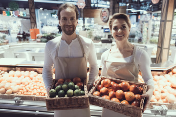 Workers in Vefatable Department in Supermarket.
