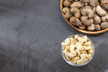 Roasted cashew nuts in bowl - Anacardium occidentale