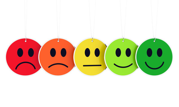 From sad to happy afce expresions - colored hanging faces