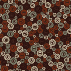 Vintage geometric seamless pattern. Elements of round shape, located on a dark red background.