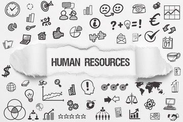 Human Resources / white torn paper with symbols