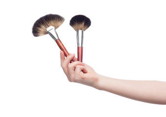 Cosmetic brushes for makeup in female hand