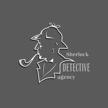 Sherlock. Detective Agency. Cut out silhouette with text. Design of a poster, emblems, a signboard of a private detective firm.