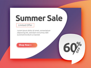 60% off, Discount Banner, Stickers, label, Tags, Web Stickers, New offer. Summer sales banner in Colorful background