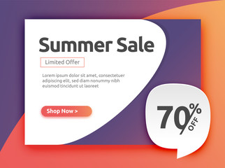 70% off, Discount Banner, Stickers, label, Tags, Web Stickers, New offer. Summer sales banner in Colorful background