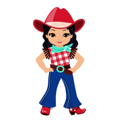 Beautiful cowgirl  isolated on white background.