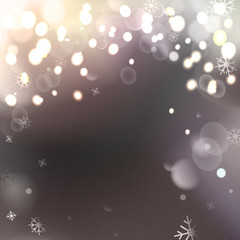 Christmas background with snowflakes, winter vector illustration.bokeh background, festive defocused lights.