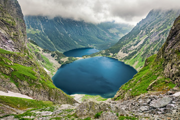 Czarny Staw pod Rysami (Black Lake below Mount Rysy) and Morskie Oko lakes in Tatra Mountains, Poland
 - obrazy, fototapety, plakaty