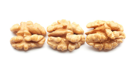 Tasty walnuts on white background
