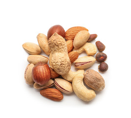 Different nuts on white background