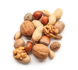 Different nuts on white background