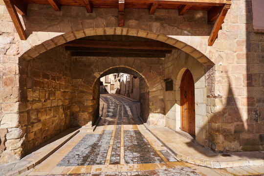Mora de Rubielos village arch in Teruel Spain