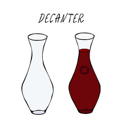 Alcohol Beverage Red Wine in a Decanter. Bar Collection. Realistic Hand Drawn High Quality Vector Illustration. Doodle Style.