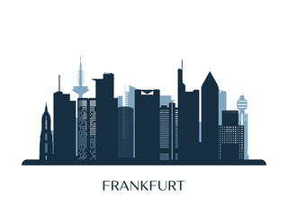 Frankfurt skyline, monochrome silhouette. Vector illustration. - obrazy, fototapety, plakaty