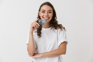 Portrait of a smiling young casual brunette woman
