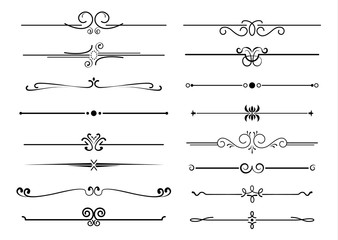 Set of ornamental filigree flourishes and thin dividers - obrazy, fototapety, plakaty
