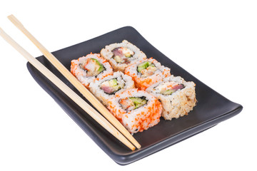  Sushi in a plate isolated on white background