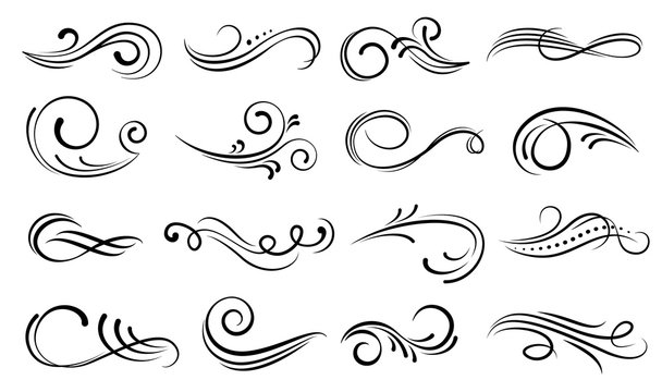 Set of ornamental filigree flourishes and thin dividers