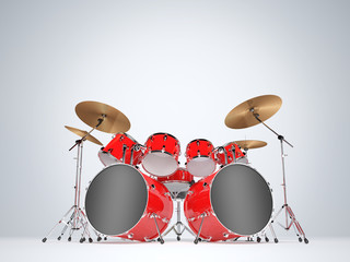 Drum set red on a white background