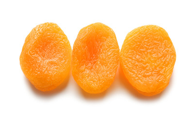 Dried apricots on white background