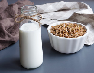 homemade drinking yoghurt and muesli breakfast