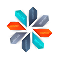 Arrows with 8 parts, steps or options. Vector origami infographic design template. Illustration for project steps visualization. Business presentation.