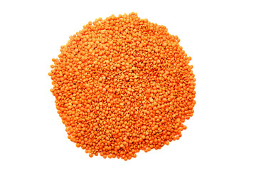 Orange lentils isolated on white background