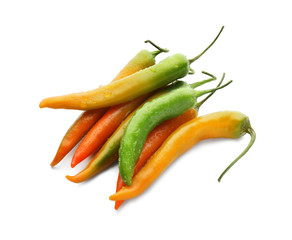 Fresh hot chili peppers on white background