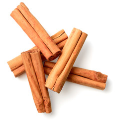 cinnamon sticks isolated on the white background, top view