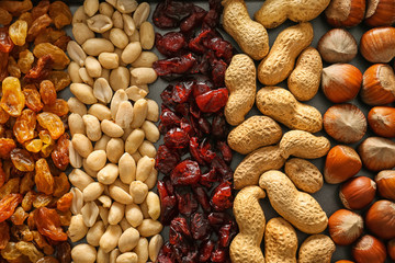 Various nuts with dried fruits