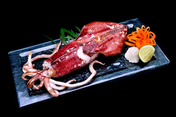 Japanese grilled squid in glass plate