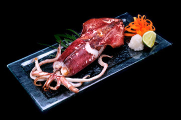 Japanese grilled squid in glass plate