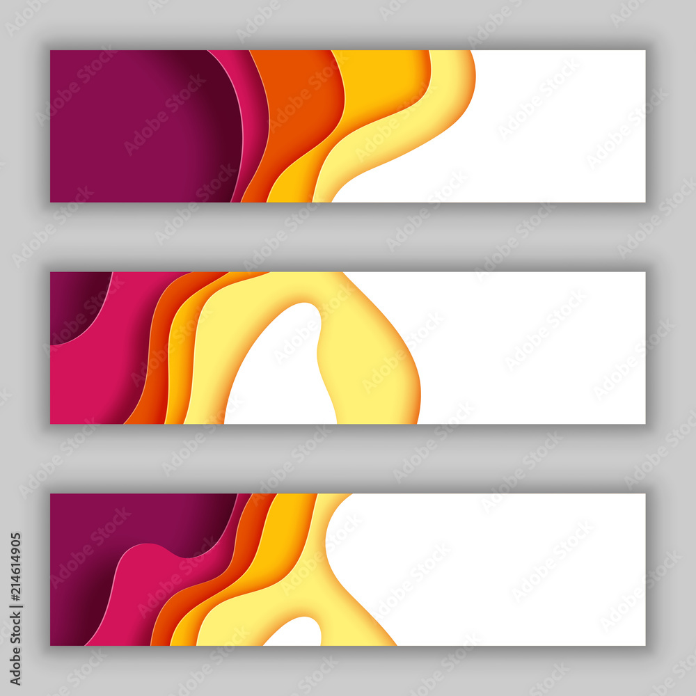 Poster paper wave layer with autumn color abstract background.paper cut of cover design for business banner
