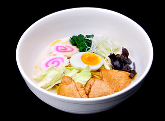 Japanese noodles in white pork bones soup