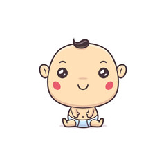 Cute kawaii baby boy cartoon illustration isolated on white