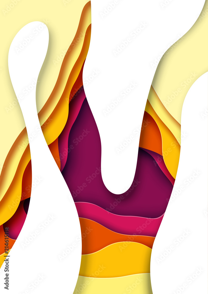 Poster Paper wave layer with autumn color abstract background.Paper cut of vertical A4 cover design for business banner template and material design.Vector illustration.
