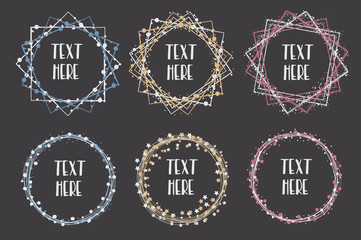 Hand Drawn set of Vector Round and Square Frames with place for text
