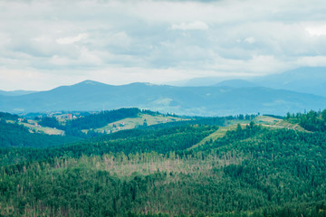 Amazing view on beautiful mountains landscape. Carpathian mountains ridge. Ukraine, Europe.