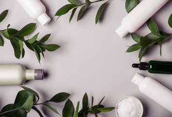 Natural Cosmetics set. Frame of Organic products and wild herbs
