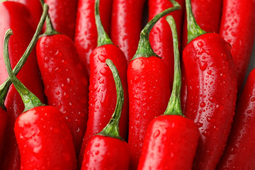 Wet chili peppers, closeup