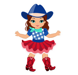 Beautiful cowgirl  isolated on white background.