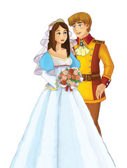 Fototapeta premium cartoon scene with young married couple - illustration for children